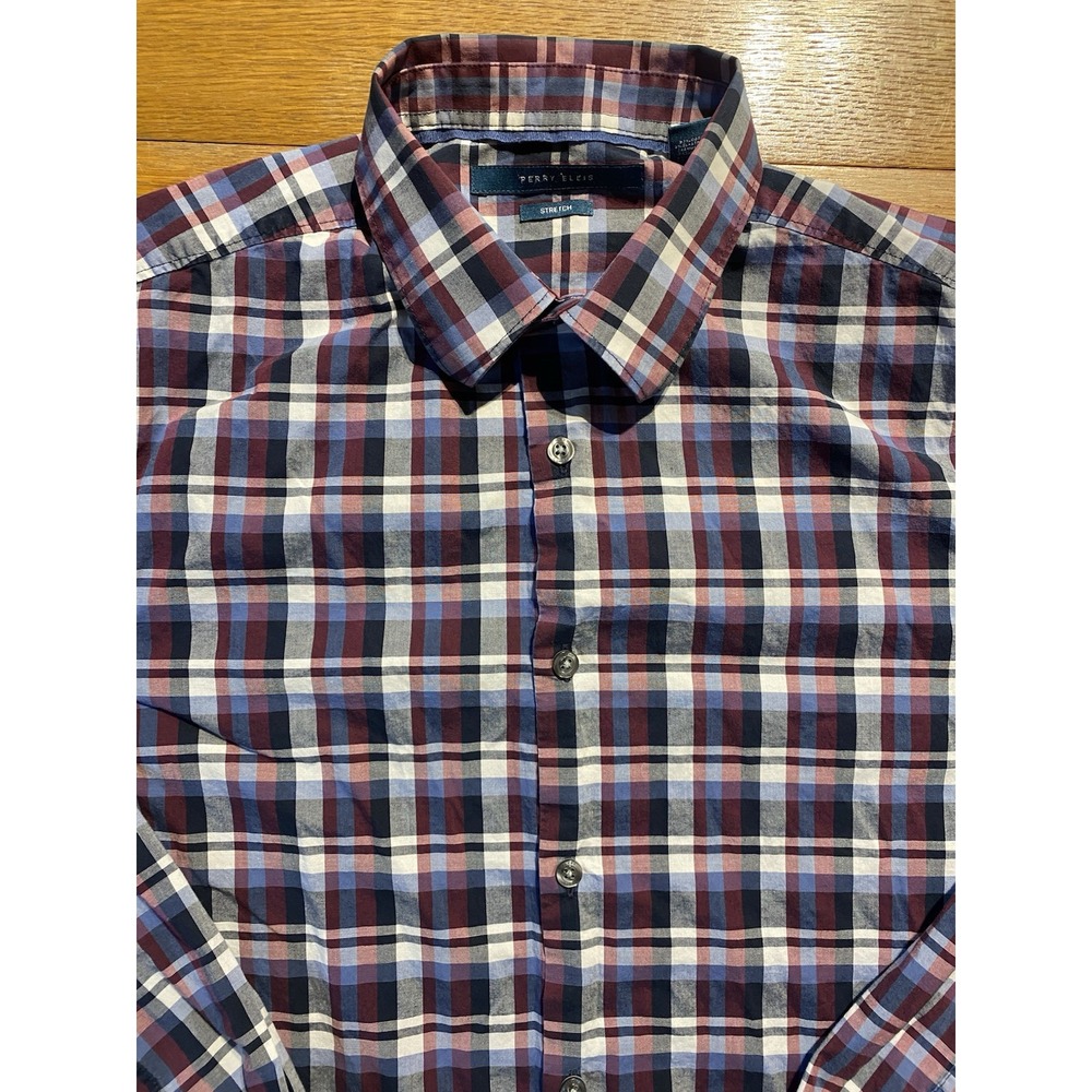 Perry Ellis Stretch Men's Size M Short Sleeve Button‎ Up Shirt Multicolor Check